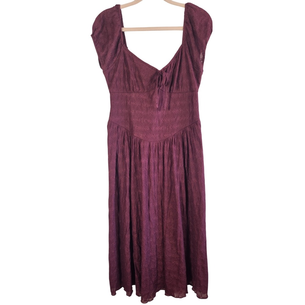 Thirty/Thirty L.A. Midi Dress Wms XL Burgundy Lace Cap Sleeve Cottagecore Boho